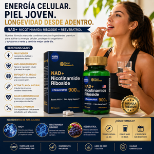 NAD+ Nicotinamide Riboside + Resveratrol 900 mg – Energía Celular y Bienestar Integral