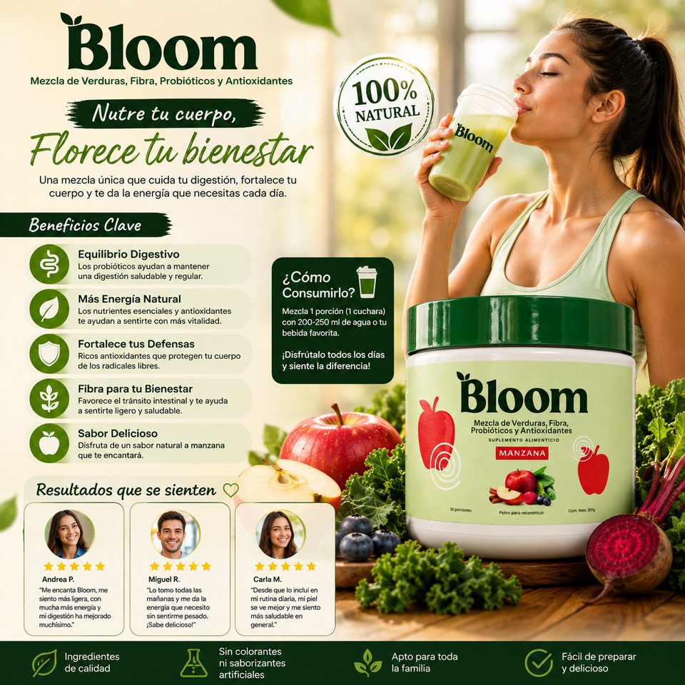 🌿 Bloom Manzana – Nutrición Verde para tu Bienestar Diario