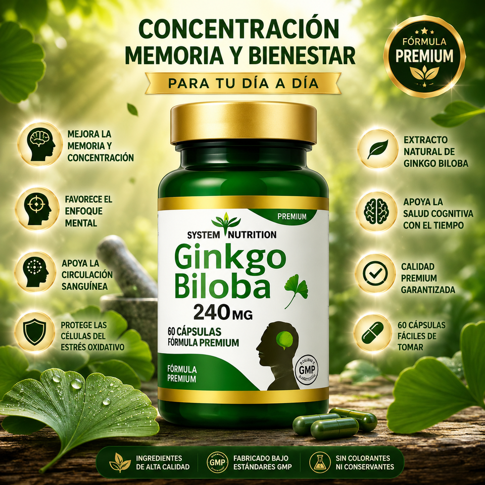 🌿 Ginkgo Biloba 240 mg Premium – Memoria, Concentración y Bienestar Mental