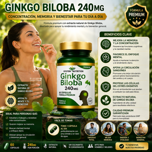 🌿 Ginkgo Biloba 240 mg Premium – Memoria, Concentración y Bienestar Mental
