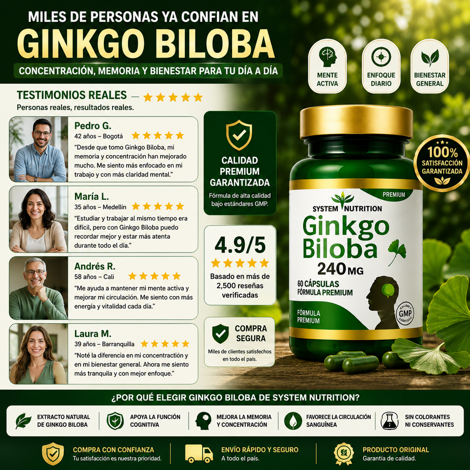 🌿 Ginkgo Biloba 240 mg Premium – Memoria, Concentración y Bienestar Mental